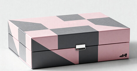 Rectangular Patterned Box Pink and Gray Abstract Design on White Background