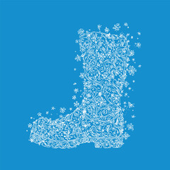 Highly detailed ornamental winter boot illustration made from intricate snowflake line art. Elegant decorative vector perfect for holiday designs and seasonal branding