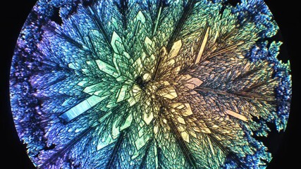 Microscopic view of colorful crystals forming and growing in a mesmerizing abstract pattern. - Powered by Adobe