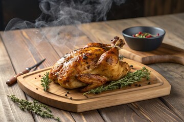 Golden roasted whole chicken with herbs and spices