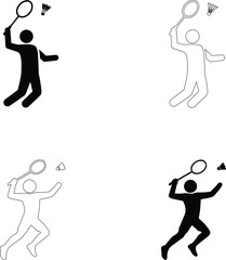 Badminton Player Silhouette Icons Set Racket Sport Action Jump Smash Shuttlecock Movement Vector Illustration PNG