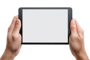 Hands holding a tablet computer with a blank screen (1)