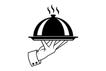 Fototapeta premium Elegant presentation a hand gracefully holds a covered dish, steam rising, isolated on transparent background, suggesting culinary excellence and service