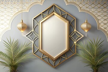 Ornate geometric mirror with lanterns and greenery