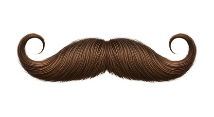 Classic brown handlebar mustache with elegant curls, retro style