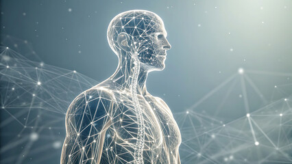 Human body network illustration digital connection of organs and systems for medical technology and healthcare concepts
