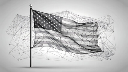 American flag illustration with a network connection effect a symbol of technology and digital communication isolated on white background