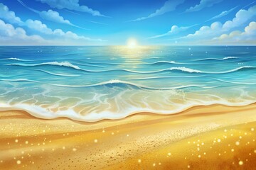 Golden beach sunrise over gentle ocean waves