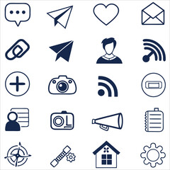 Modern Minimal Silhouette Icon Set Featuring Social Media, Communication, Messaging, User Interface Elements and Essential UI Symbols for Apps and Web Design