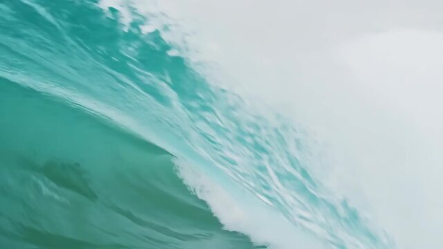 A curling turquoise wave crests, revealing water's inner curve