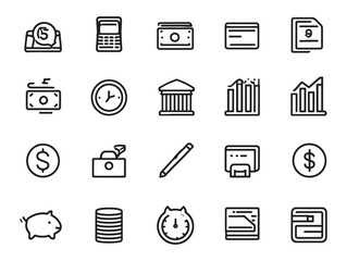 2D vector finance icons clean modern line artwork