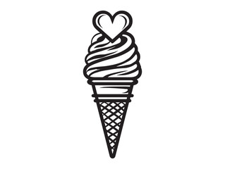 Dorable Ice Cream Cone Heart Topping Minimal Line Art