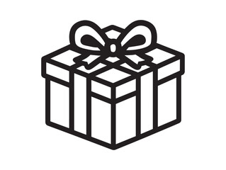 Black Outline Gift Box Icon Ribbon Bow Vector