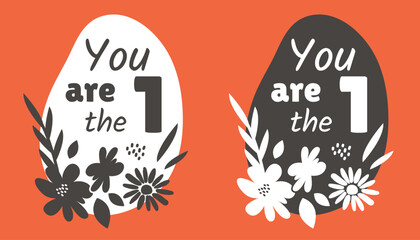 Set of hand drawn doodle frames with compliment phrase. Love yourself quote. Self acceptance concept. Simple borders with Motivational message decorated  modern flowers. Vector illustration