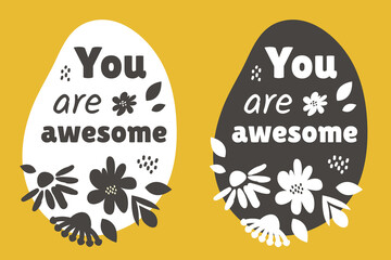 Set of frames with Motivational message and Self acceptance. Doodle hand drawn borders with compliment phrase decorated  modern flowers. Love yourself quote for cards, posters, stickers. Vector