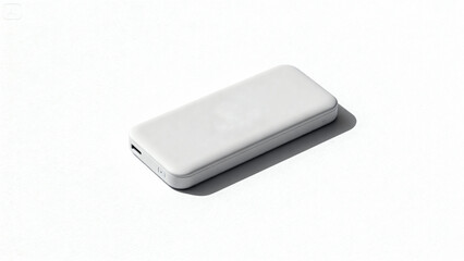 Minimal White Portable Charger on Bright White Background
