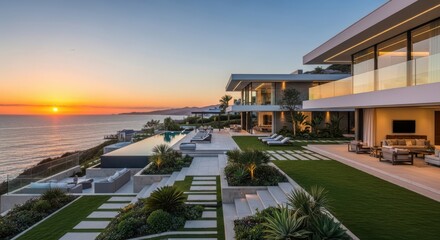 Ultra-Luxury Modern Cliffside Mansion with Oceanfront Infinity Pools and Sunset Coastal View