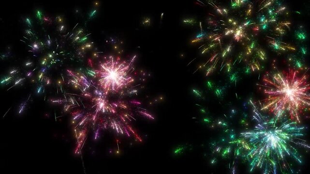 Vibrant colorful fireworks bursting with bright festive sparks creating a dynamic celebration mood perfect for New Year Christmas holiday parties events festivals and joyful celebration visuals in 4K