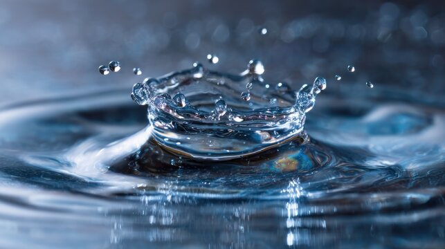 High speed photograph captures a water droplet splash crown formation.
