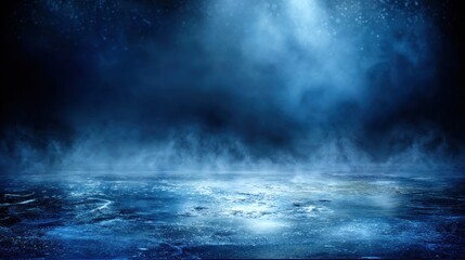 Ethereal blue mist rises from a reflective wet surface.