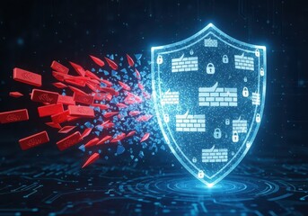Cybersecurity shield protecting data from digital threats brilliantly