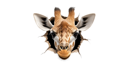 Giraffe Peeking Through Hole Illustration