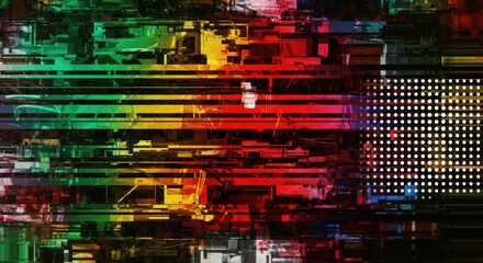 Abstract digital glitch art background with vibrant horizontal lines and colorful data corruption effect
