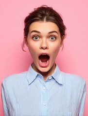 surprised young woman shouting over pink background looking at camera no logos no brands ar 34