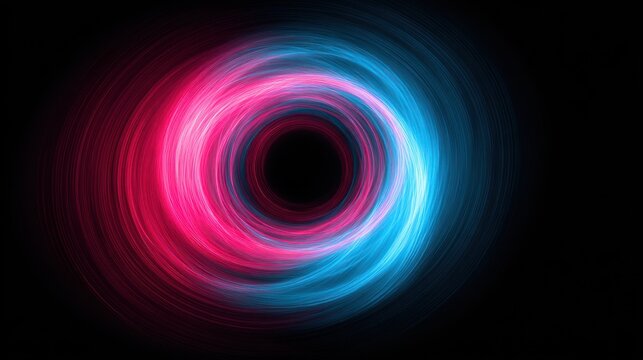 Abstract swirling light tunnel with pink and blue illumination on black background