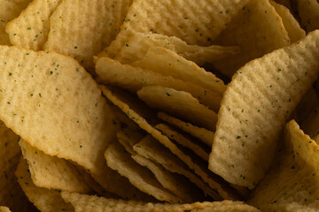 Extreme Macro Texture of Ruffled Potato Chips with Green Seasoning