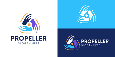 Creative modern propeller logo template. Fan wind turbine logo design vector illustration.