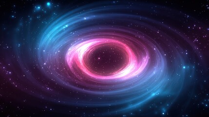Abstract swirling galaxy with bright pink and blue cosmic light streams.