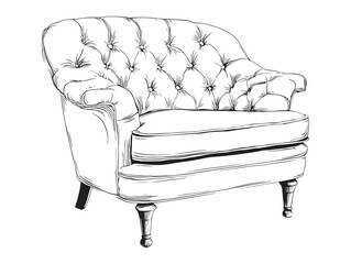 Elegant Classic Tufted Armchair 2D Vector Artwork