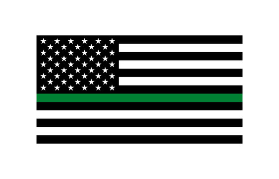 Thin Green Line US Flag. Black American flag with green stripe