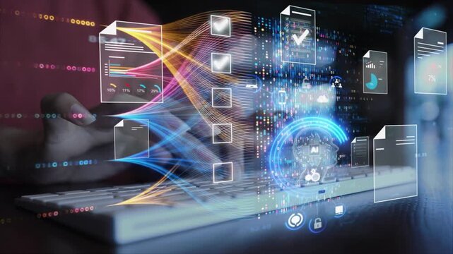 Ai Futuristic Document management concept, check electronic documents on digital documents on virtual screen Document Management System and process automation to efficiently document paperless operate