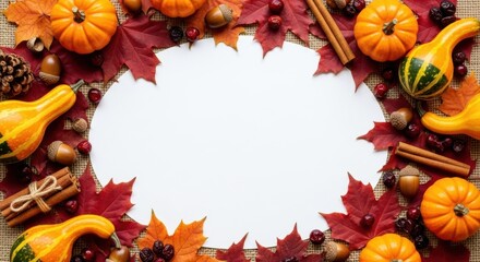 Thanksgiving celebration background with autumn leaves and pumpkins for festive design