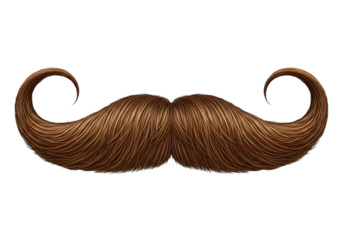 Brown handlebar mustache with elegant curled ends, classic style