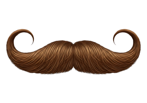 Brown handlebar mustache with elegant curled ends, classic style