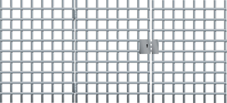 Realistic prison metal bars. Prison fence jail. Iron jail cage. Template design for criminal or sentence. Vector illustration