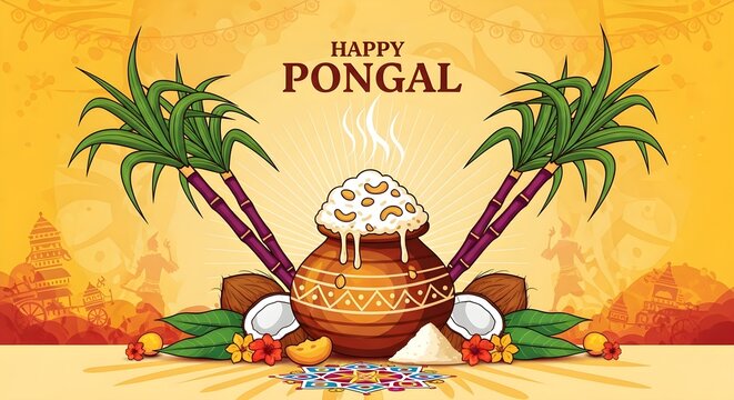 Happy pongal festival greeting cards illustrations backgroun