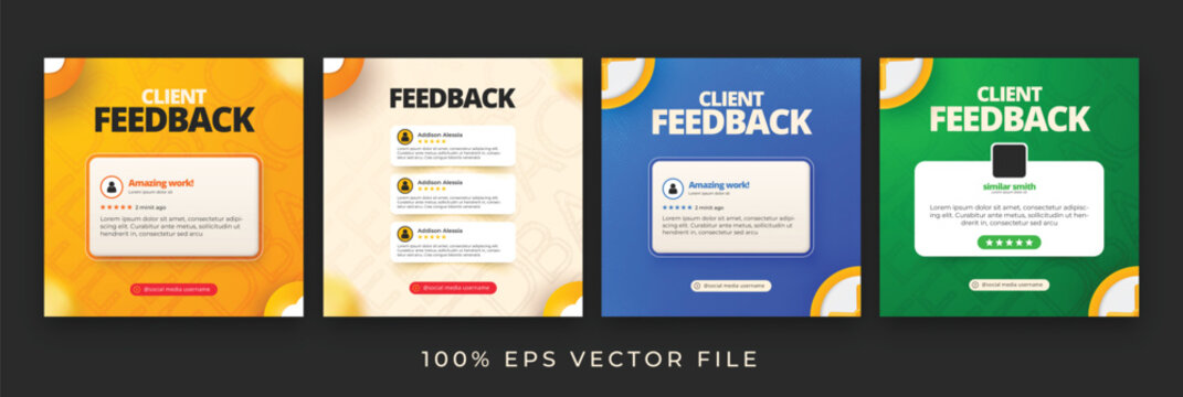 Set of Clients feedback or testimonial social media. square testimonial post template. - Powered by Adobe