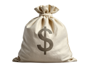 Classic Money Bag with Dollar Sign, Front View, Isolated on Transparent Background