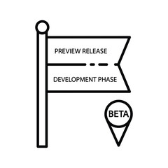 Flag icon representing beta software development phase and preview release isolated on