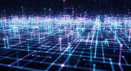 Digital Information Flow Across a Futuristic Grid Network Concept