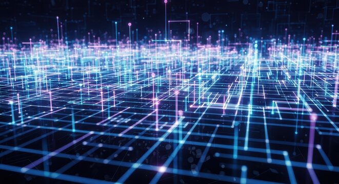 Digital Information Flow Across a Futuristic Grid Network Concept - Powered by Adobe