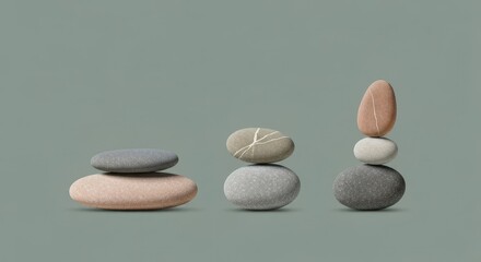 Tranquil Stacked Stones on Soft Green Background for Serene and Calming Imagery Use