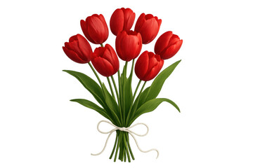 Obraz premium Red tulip bouquet tied with a bow showing love and romance, a gift for celebrations and special occasions, transparent background