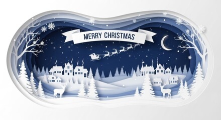 Magical Paper Cut Winter Wonderland Christmas Village Scene at Night