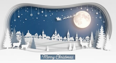 A magical Christmas night Santa's sleigh over a snowy village