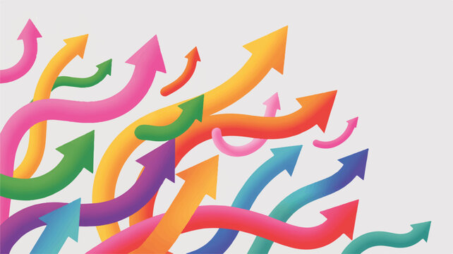 Colorful arrows pointing in different directions, symbolizing growth, progress, and various pathways on a white background